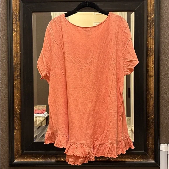 Sundance Coral Short Sleeve Ruffle Top - Picture 2 of 4